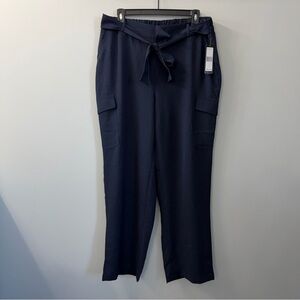 Soho Apparel Ltd. Navy Blue Wide Leg Slinky Pant Elastic Waist Attached Belt 1X